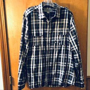 EUC Michael Kors Navy White Tan Plaid Camp Shirt